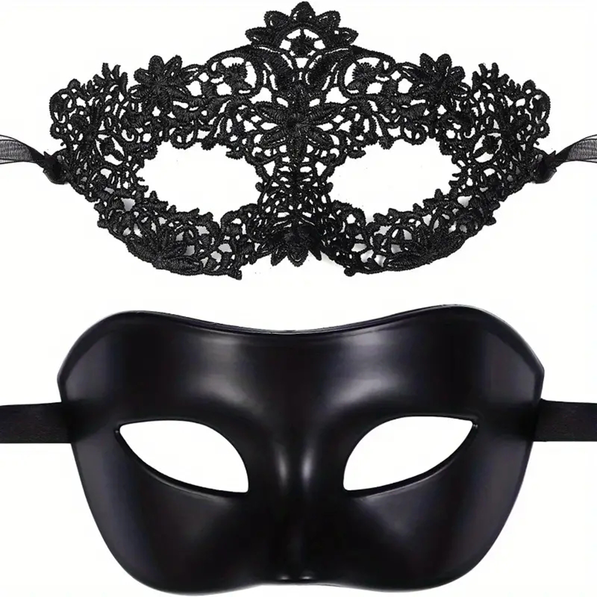 Black Face Mask Pack - หน้ากากลูกไม้สีดำเซ็กซี่แบบใหม่ 2 ชิ้น สำหรับผู้ชาย ผู้หญิง คู่รัก